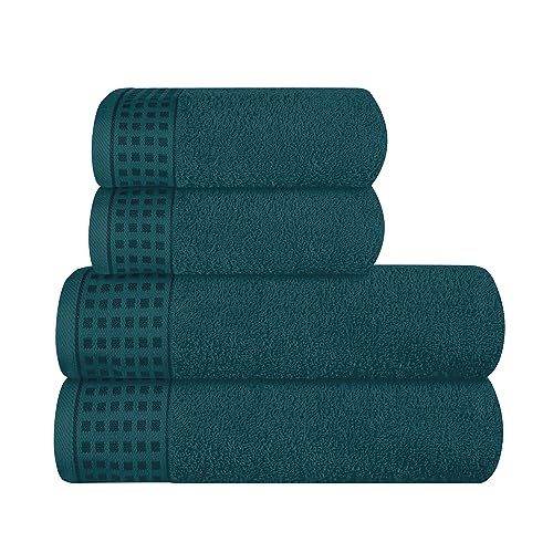 GLAMBURG Ultra Soft 4er-Pack Handtuch-Set, Baumwolle, enthält 2 übergroße Badetücher 70 x 140 cm, 2 Handtücher 50 x 90 cm, für den täglichen Gebrauch, kompakt und leicht — Blaugrün von GLAMBURG