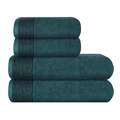 GLAMBURG Ultra Soft 4er-Pack Handtuch-Set, Baumwolle, enthält 2 übergroße Badetücher 70 x 140 cm, 2 Handtücher 50 x 90 cm, für den täglichen Gebrauch, kompakt und leicht — Blaugrün von GLAMBURG