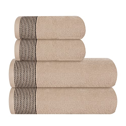 GLAMBURG Ultra Soft 4er-Pack Handtuch-Set, Baumwolle, enthält 2 übergroße Badetücher 70 x 140 cm, 2 Handtücher 50 x 90 cm, für den täglichen Gebrauch, kompakt und leicht — Bräunen von GLAMBURG