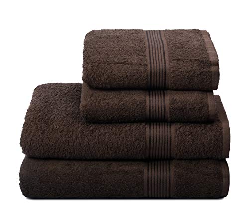 GLAMBURG Ultra Soft 4er-Pack Handtuch-Set, Baumwolle, enthält 2 übergroße Badetücher 70 x 140 cm, 2 Handtücher 50 x 90 cm, für den täglichen Gebrauch, kompakt und leicht — Braun von GLAMBURG