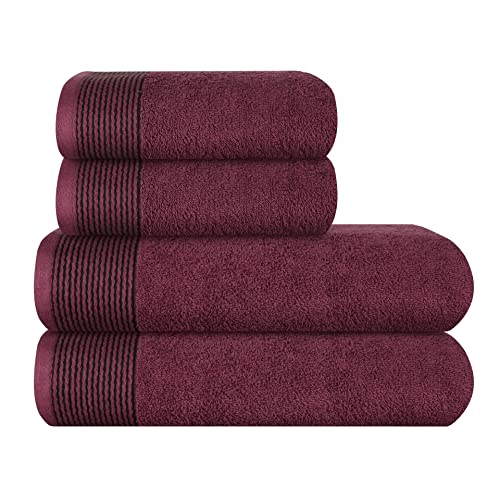 GLAMBURG Ultra Soft 4er-Pack Handtuch-Set, Baumwolle, enthält 2 übergroße Badetücher 70 x 140 cm, 2 Handtücher 50 x 90 cm, für den täglichen Gebrauch, kompakt und leicht — Burgunderrot von GLAMBURG