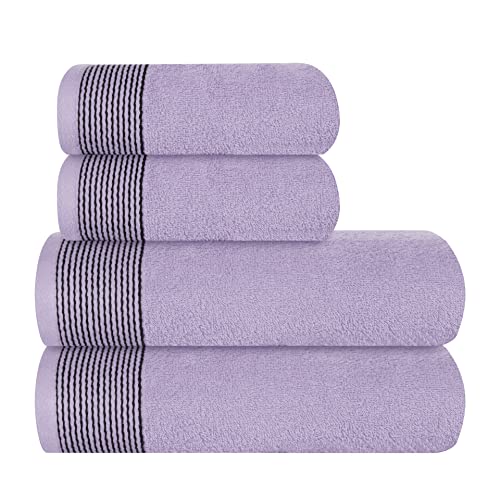 GLAMBURG Ultra Soft 4er-Pack Handtuch-Set, Baumwolle, enthält 2 übergroße Badetücher 70 x 140 cm, 2 Handtücher 50 x 90 cm, für den täglichen Gebrauch, kompakt und leicht — Dunkelviolett von GLAMBURG