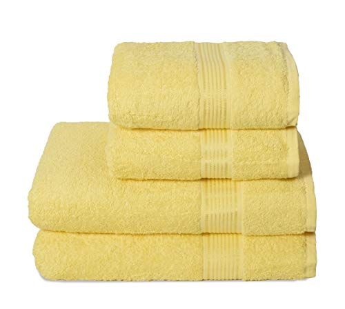 GLAMBURG Ultra Soft 4er-Pack Handtuch-Set, Baumwolle, enthält 2 übergroße Badetücher 70 x 140 cm, 2 Handtücher 50 x 90 cm, für den täglichen Gebrauch, kompakt und leicht — Gelb von GLAMBURG