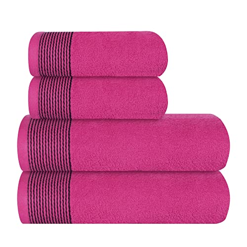 GLAMBURG Ultra Soft 4er-Pack Handtuch-Set, Baumwolle, enthält 2 übergroße Badetücher 70 x 140 cm, 2 Handtücher 50 x 90 cm, für den täglichen Gebrauch, kompakt und leicht — Heiße Rosa von GLAMBURG