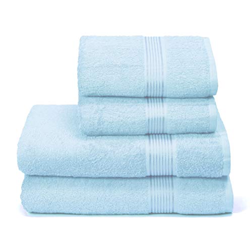 GLAMBURG Ultra Soft 4er-Pack Handtuch-Set, Baumwolle, enthält 2 übergroße Badetücher 70 x 140 cm, 2 Handtücher 50 x 90 cm, für den täglichen Gebrauch, kompakt und leicht — Himmelblau von GLAMBURG