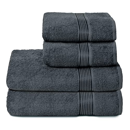 GLAMBURG Ultra Soft 4er-Pack Handtuch-Set, Baumwolle, enthält 2 übergroße Badetücher 70 x 140 cm, 2 Handtücher 50 x 90 cm, für den täglichen Gebrauch, kompakt und leicht — Holzkohle Grau von GLAMBURG