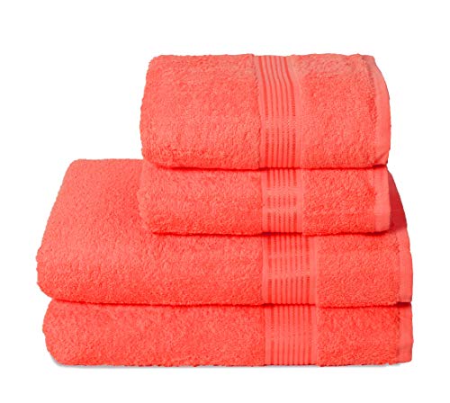 GLAMBURG Ultra Soft 4er-Pack Handtuch-Set, Baumwolle, enthält 2 übergroße Badetücher 70 x 140 cm, 2 Handtücher 50 x 90 cm, für den täglichen Gebrauch, kompakt und leicht — Korallenorange von GLAMBURG
