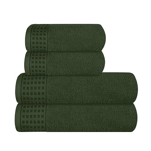 GLAMBURG Ultra Soft 4er-Pack Handtuch-Set, Baumwolle, enthält 2 übergroße Badetücher 70 x 140 cm, 2 Handtücher 50 x 90 cm, für den täglichen Gebrauch, kompakt und leicht — Olivgrün von GLAMBURG