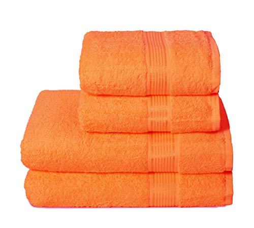 GLAMBURG Ultra Soft 4er-Pack Handtuch-Set, Baumwolle, enthält 2 übergroße Badetücher 70 x 140 cm, 2 Handtücher 50 x 90 cm, für den täglichen Gebrauch, kompakt und leicht — Orange von GLAMBURG
