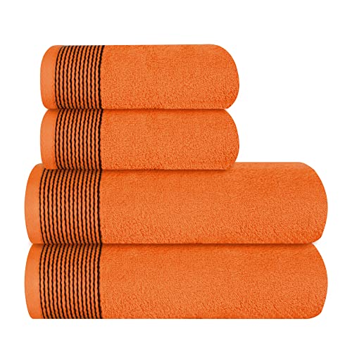 GLAMBURG Ultra Soft 4er-Pack Handtuch-Set, Baumwolle, enthält 2 übergroße Badetücher 70 x 140 cm, 2 Handtücher 50 x 90 cm, für den täglichen Gebrauch, kompakt und leicht — Orange von GLAMBURG