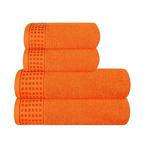 GLAMBURG Ultra Soft 4er-Pack Handtuch-Set, Baumwolle, enthält 2 übergroße Badetücher 70 x 140 cm, 2 Handtücher 50 x 90 cm, für den täglichen Gebrauch, kompakt und leicht — Orange von GLAMBURG