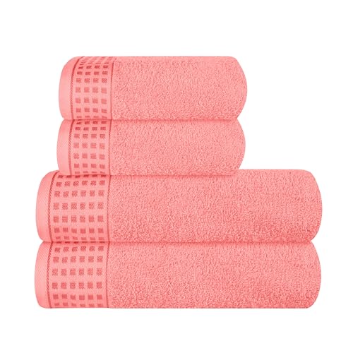 GLAMBURG Ultra Soft 4er-Pack Handtuch-Set, Baumwolle, enthält 2 übergroße Badetücher 70 x 140 cm, 2 Handtücher 50 x 90 cm, für den täglichen Gebrauch, kompakt und leicht — Pfirsich von GLAMBURG