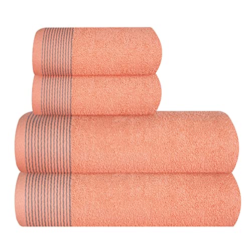 GLAMBURG Ultra Soft 4er-Pack Handtuch-Set, Baumwolle, enthält 2 übergroße Badetücher 70 x 140 cm, 2 Handtücher 50 x 90 cm, für den täglichen Gebrauch, kompakt und leicht — Pfirsich von GLAMBURG