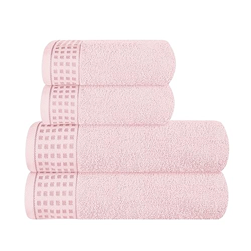 GLAMBURG Ultra Soft 4er-Pack Handtuch-Set, Baumwolle, enthält 2 übergroße Badetücher 70 x 140 cm, 2 Handtücher 50 x 90 cm, für den täglichen Gebrauch, kompakt und leicht — Rosa von GLAMBURG