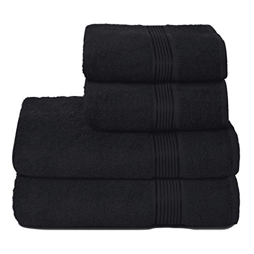 GLAMBURG Ultra Soft 4er-Pack Handtuch-Set, Baumwolle, enthält 2 übergroße Badetücher 70 x 140 cm, 2 Handtücher 50 x 90 cm, für den täglichen Gebrauch, kompakt und leicht — Schwarz von GLAMBURG