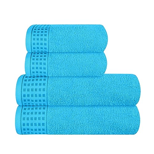 GLAMBURG Ultra Soft 4er-Pack Handtuch-Set, Baumwolle, enthält 2 übergroße Badetücher 70 x 140 cm, 2 Handtücher 50 x 90 cm, für den täglichen Gebrauch, kompakt und leicht — Türkis Blau von GLAMBURG