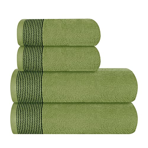 GLAMBURG Ultra Soft 4er-Pack Handtuch-Set, Baumwolle, enthält 2 übergroße Badetücher 70 x 140 cm, 2 Handtücher 50 x 90 cm, für den täglichen Gebrauch, kompakt und leicht — kiwigrün von GLAMBURG