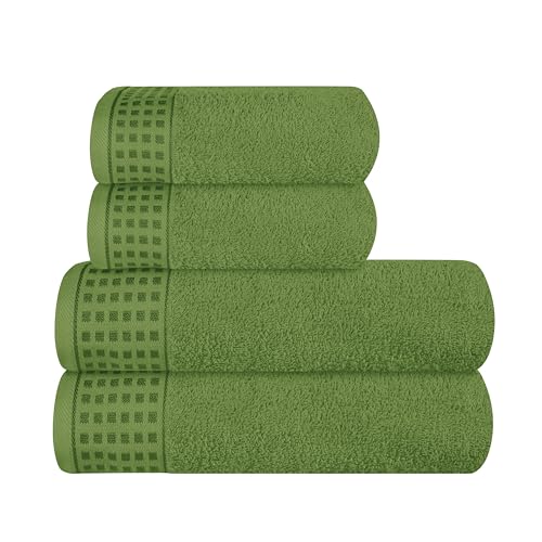GLAMBURG Ultra Soft 4er-Pack Handtuch-Set, Baumwolle, enthält 2 übergroße Badetücher 70 x 140 cm, 2 Handtücher 50 x 90 cm, für den täglichen Gebrauch, kompakt und leicht — kiwigrün von GLAMBURG
