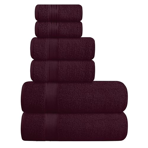 GLAMBURG Ultra Soft 6er-Pack Baumwoll-Handtuch-Set, enthält 2 übergroße Badetücher 70 x 140 cm, 2 Handtücher 40 x 60 cm und 2 Waschbetten 30 x 30 cm, Burgunderrot von GLAMBURG