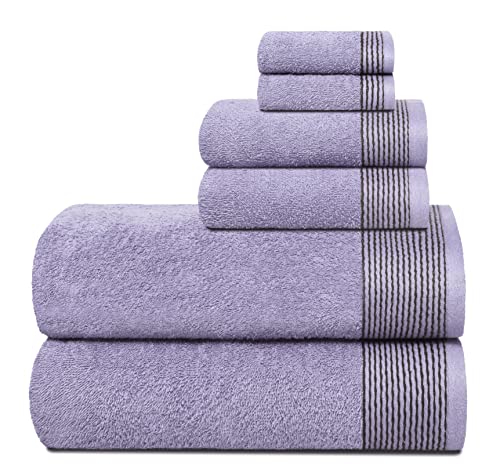 GLAMBURG Ultra Soft 6er-Pack Baumwoll-Handtuch-Set, enthält 2 übergroße Badetücher 70 x 140 cm, 2 Handtücher 40 x 60 cm und 2 Waschbetten 30 x 30 cm, Dunkelviolett von GLAMBURG