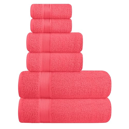 GLAMBURG Ultra Soft 6er-Pack Baumwoll-Handtuch-Set, enthält 2 übergroße Badetücher 70 x 140 cm, 2 Handtücher 40 x 60 cm und 2 Waschbetten 30 x 30 cm, Korallenorange GLAMBURG Ultra Soft 6er-Pack Baumwoll-Handtuch-Set, enthält 2 übergroße Badetücher 70 x 140 cm, 2 Handtücher 40 x 60 cm und 2 Waschbetten 30 x 30 cm, Korallenorange von GLAMBURG