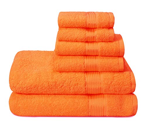 GLAMBURG Ultra Soft 6er-Pack Baumwoll-Handtuch-Set, enthält 2 übergroße Badetücher 70 x 140 cm, 2 Handtücher 40 x 60 cm und 2 Waschbetten 30 x 30 cm, Orange von GLAMBURG