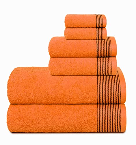 GLAMBURG Ultra Soft 6er-Pack Baumwoll-Handtuch-Set, enthält 2 übergroße Badetücher 70 x 140 cm, 2 Handtücher 40 x 60 cm und 2 Waschbetten 30 x 30 cm, Orange von GLAMBURG