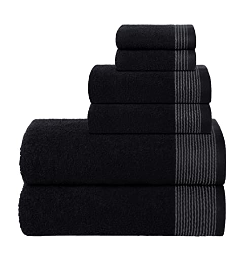 GLAMBURG Ultra Soft 6er-Pack Baumwoll-Handtuch-Set, enthält 2 übergroße Badetücher 70 x 140 cm, 2 Handtücher 40 x 60 cm und 2 Waschbetten 30 x 30 cm, Schwarz von GLAMBURG