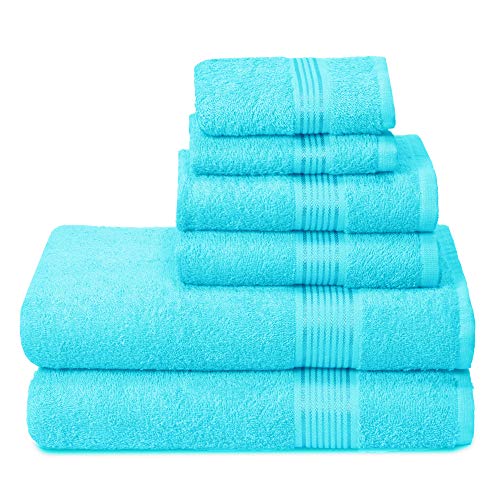 GLAMBURG Ultra Soft 6er-Pack Baumwoll-Handtuch-Set, enthält 2 übergroße Badetücher 70 x 140 cm, 2 Handtücher 40 x 60 cm und 2 Waschbetten 30 x 30 cm, Türkis Blau von GLAMBURG