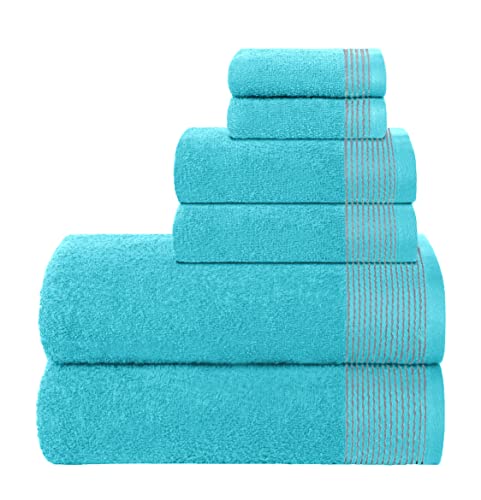 GLAMBURG Ultra Soft 6er-Pack Baumwoll-Handtuch-Set, enthält 2 übergroße Badetücher 70 x 140 cm, 2 Handtücher 40 x 60 cm und 2 Waschbetten 30 x 30 cm, Türkis Blau von GLAMBURG