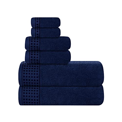 GLAMBURG Ultra Soft 6er-Pack Baumwoll-Handtuch-Set, enthält 2 übergroße Badetücher 70 x 140 cm, 2 Handtücher 40 x 60 cm und 2 Waschbetten 30 x 30 cm, Umweltfreundlich und 100% recycelbar, Marineblau von GLAMBURG