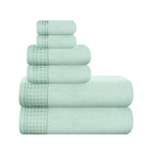 GLAMBURG Ultra Soft 6er-Pack Baumwoll-Handtuch-Set, enthält 2 übergroße Badetücher 70 x 140 cm, 2 Handtücher 40 x 60 cm und 2 Waschbetten 30 x 30 cm, Umweltfreundlich und 100% recycelbar, Meeresgrün von GLAMBURG