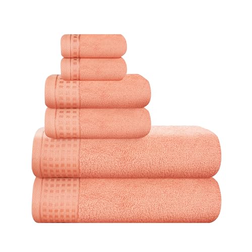 GLAMBURG Ultra Soft 6er-Pack Baumwoll-Handtuch-Set, enthält 2 übergroße Badetücher 70 x 140 cm, 2 Handtücher 40 x 60 cm und 2 Waschbetten 30 x 30 cm, Umweltfreundlich und 100% recycelbar, Pfirsich von GLAMBURG