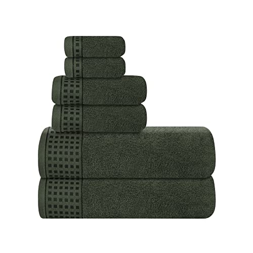 GLAMBURG Ultra Soft 6er-Pack Baumwoll-Handtuch-Set, enthält 2 übergroße Badetücher 70 x 140 cm, 2 Handtücher 40 x 60 cm und 2 Waschbetten 30 x 30 cm, Umweltfreundlich und 100% recycelbar, Olivgrün von GLAMBURG