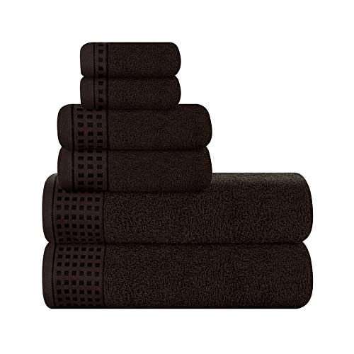 GLAMBURG Ultra Soft 6er-Pack Baumwoll-Handtuch-Set, enthält 2 übergroße Badetücher 70 x 140 cm, 2 Handtücher 40 x 60 cm und 2 Waschbetten 30 x 30 cm, Umweltfreundlich und 100% recycelbar, Braun von GLAMBURG