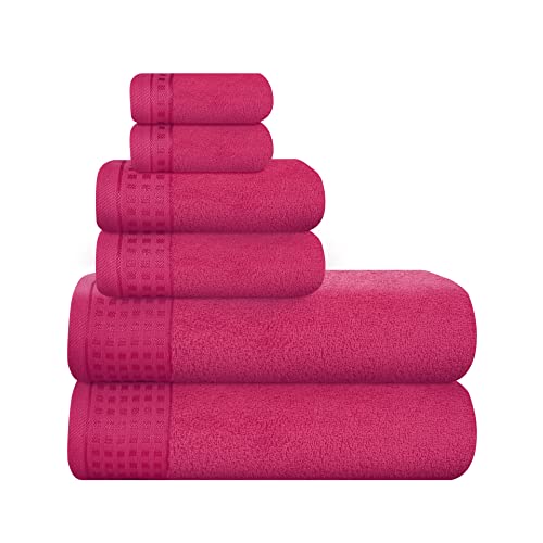 GLAMBURG Ultra Soft 6er-Pack Baumwoll-Handtuch-Set, enthält 2 übergroße Badetücher 70 x 140 cm, 2 Handtücher 40 x 60 cm und 2 Waschbetten 30 x 30 cm, Umweltfreundlich und 100% recycelbar, Heiße Rosa von GLAMBURG