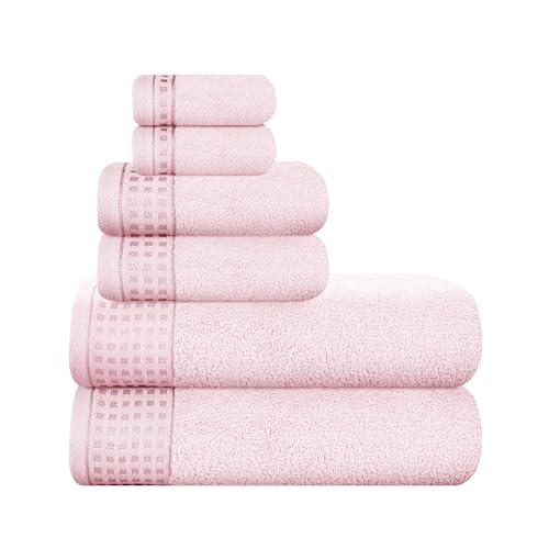 GLAMBURG Ultra Soft 6er-Pack Baumwoll-Handtuch-Set, enthält 2 übergroße Badetücher 70 x 140 cm, 2 Handtücher 40 x 60 cm und 2 Waschbetten 30 x 30 cm, Umweltfreundlich und 100% recycelbar, Rosa von GLAMBURG