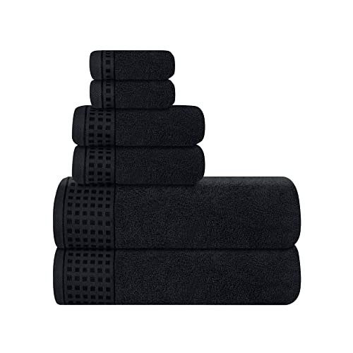 GLAMBURG Ultra Soft 6er-Pack Baumwoll-Handtuch-Set, enthält 2 übergroße Badetücher 70 x 140 cm, 2 Handtücher 40 x 60 cm und 2 Waschbetten 30 x 30 cm, Umweltfreundlich und 100% recycelbar, Schwarz von GLAMBURG