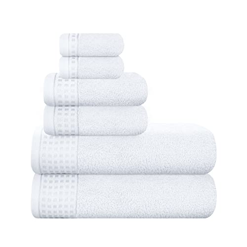 GLAMBURG Ultra Soft 6er-Pack Baumwoll-Handtuch-Set, enthält 2 übergroße Badetücher 70 x 140 cm, 2 Handtücher 40 x 60 cm und 2 Waschbetten 30 x 30 cm, Umweltfreundlich und 100% recycelbar, Weiß von GLAMBURG