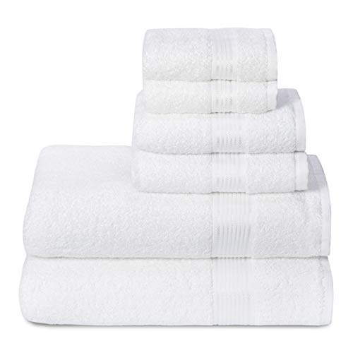 GLAMBURG Ultra Soft 6er-Pack Baumwoll-Handtuch-Set, enthält 2 übergroße Badetücher 70 x 140 cm, 2 Handtücher 40 x 60 cm und 2 Waschbetten 30 x 30 cm, Weiß von GLAMBURG