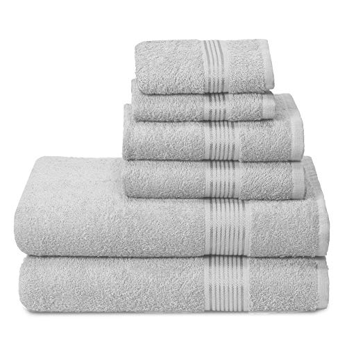 GLAMBURG Ultra Soft 6er-Pack Baumwoll-Handtuch-Set, enthält 2 übergroße Badetücher 70 x 140 cm, 2 Handtücher 40 x 60 cm und 2 Waschbetten 30 x 30 cm, hellgrau von GLAMBURG