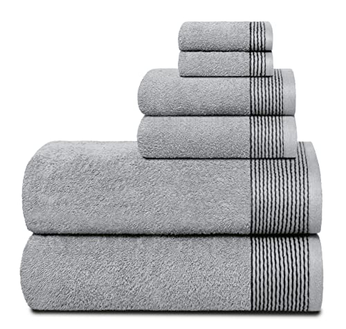GLAMBURG Ultra Soft 6er-Pack Baumwoll-Handtuch-Set, enthält 2 übergroße Badetücher 70 x 140 cm, 2 Handtücher 40 x 60 cm und 2 Waschbetten 30 x 30 cm, hellgrau von GLAMBURG