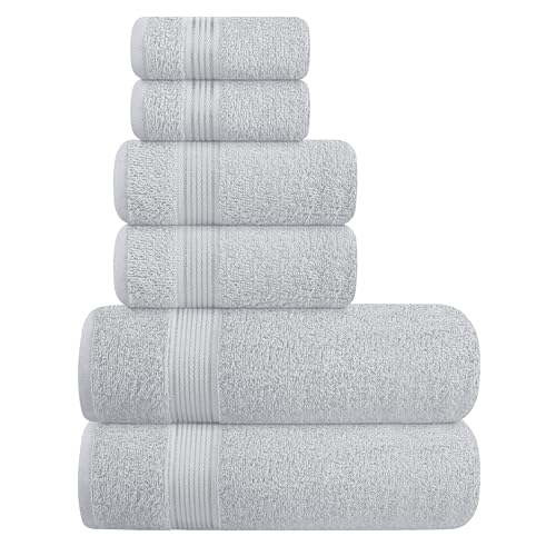 GLAMBURG Ultra Soft 6er-Pack Baumwoll-Handtuch-Set, enthält 2 übergroße Badetücher 70 x 140 cm, 2 Handtücher 40 x 60 cm und 2 Waschbetten 30 x 30 cm, hellgrau GLAMBURG Ultra Soft 6er-Pack Baumwoll-Handtuch-Set, enthält 2 übergroße Badetücher 70 x 140 cm, 2 Handtücher 40 x 60 cm und 2 Waschbetten 30 x 30 cm, hellgrau von GLAMBURG