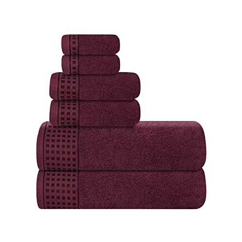 GLAMBURG Ultra Soft 6er-Pack Baumwoll-Handtuch-Set, enthält 2 übergroße Badetücher 70 x 140cm, 2 Handtücher 40 x 60cm und 2 Waschbetten 30 x 30cm, Umweltfreundlich und 100% recycelbar, Burgunderrot von GLAMBURG