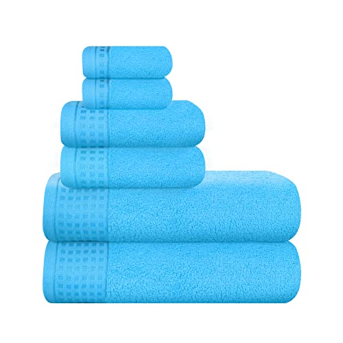 GLAMBURG Ultra Soft 6er-Pack Baumwoll-Handtuch-Set, enthält 2 übergroße Badetücher 70 x 140cm, 2 Handtücher 40 x 60cm und 2 Waschbetten 30 x 30cm, Umweltfreundlich und 100% recycelbar, Türkis Blau von GLAMBURG