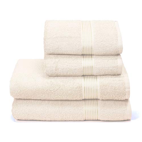 GLAMBURG Ultra weiches 4er-Pack Handtuch-Set, Baumwolle, enthält 2 übergroße Badetücher 70 x 140 cm, 2 Handtücher 50 x 90 cm, für den täglichen Gebrauch, kompakt und leicht — elfenbeinfarben von GLAMBURG