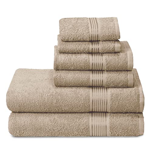 GLAMBURG Ultra-weiches 6er-Pack Baumwoll-Handtuch-Set, enthält 2 übergroße Badetücher 70 x 140 cm, 2 Handtücher 40 x 60 cm und 2 Waschbetten 30 x 30 cm, Bräunen von GLAMBURG