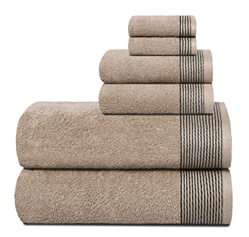 GLAMBURG Ultra-weiches 6er-Pack Baumwoll-Handtuch-Set, enthält 2 übergroße Badetücher 70 x 140 cm, 2 Handtücher 40 x 60 cm und 2 Waschbetten 30 x 30 cm, Bräunen von GLAMBURG