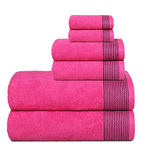 GLAMBURG Ultra-weiches 6er-Pack Baumwoll-Handtuch-Set, enthält 2 übergroße Badetücher 70 x 140 cm, 2 Handtücher 40 x 60 cm und 2 Waschbetten 30 x 30 cm, Heiße Rosa von GLAMBURG