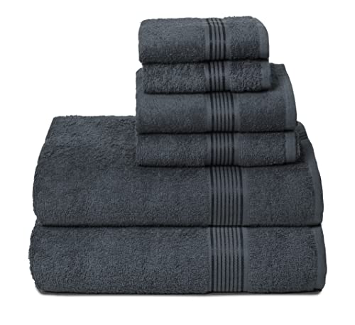GLAMBURG Ultra-weiches 6er-Pack Baumwoll-Handtuch-Set, enthält 2 übergroße Badetücher 70 x 140 cm, 2 Handtücher 40 x 60 cm und 2 Waschbetten 30 x 30 cm, Holzkohle Grau von GLAMBURG